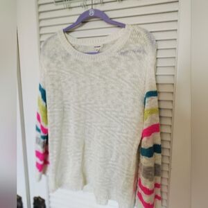 ee:some Open Knit Ivory Sweater Striped Flared Sleeves Soft 100% Acrylic M/L